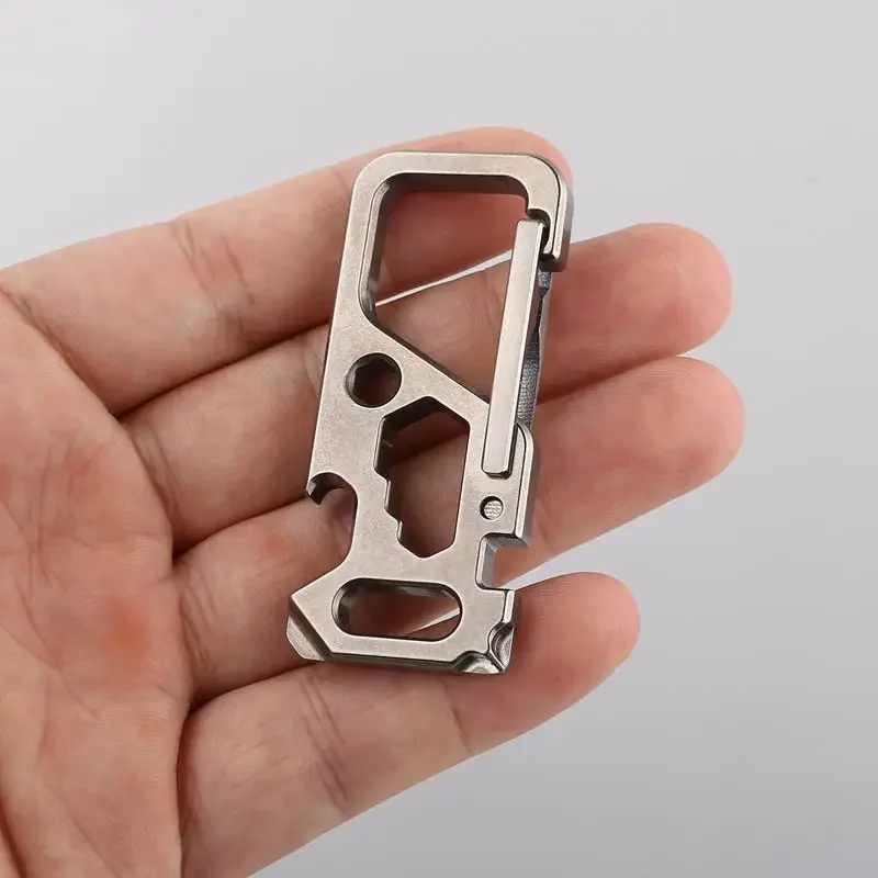 FEGVE Titanium Multitool Carabiner Keychain Multifunctional Key Chain with Bottle Opener Wrench, Screw Drivers for Men and Women