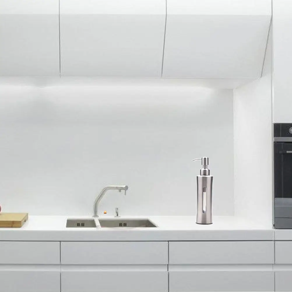 

Stainless Steel Soap Dispenser Silver Hand Press Pump Bottle Visible Liquid Capacity Refillable Bathroom Kitchen Lotion Body