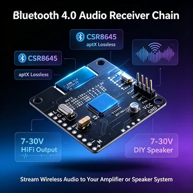 CSR8645 aptX Lossless Bluetooth 4.0 Audio Receiver, NE5532 Op-Amp, 7-30V DC, Car/Home Stereo