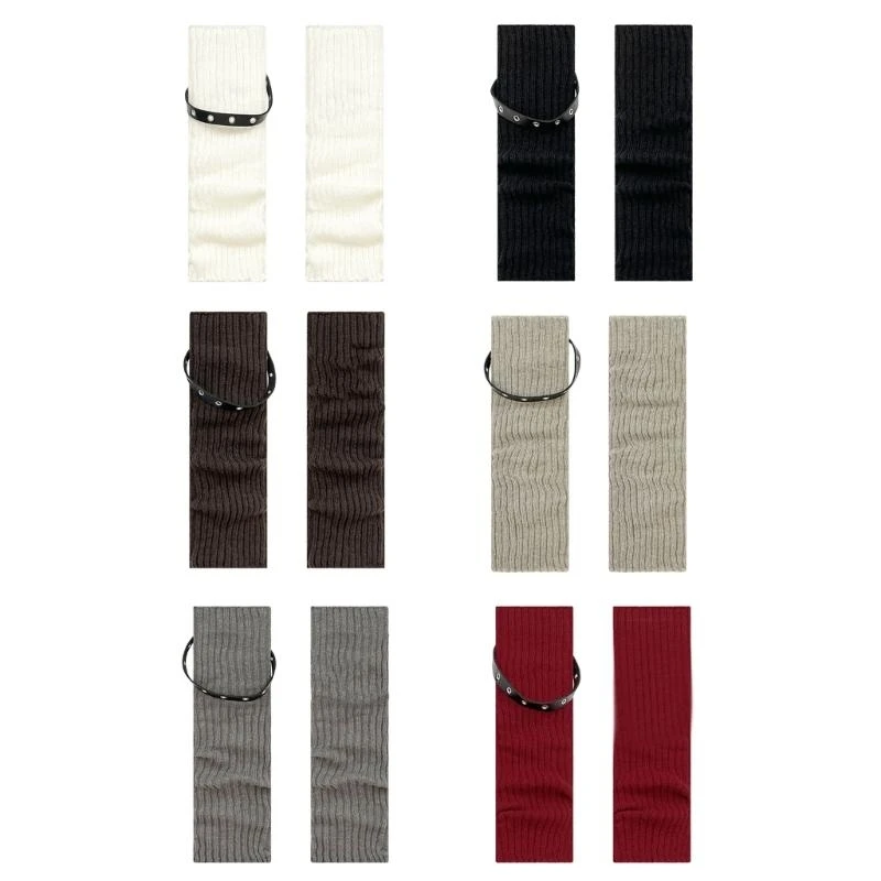 

Готические панк-гетры для ботинок с люверсами, кожаный ремень, ребристые вязаные накладки на ноги, носки для женщин и девочек,