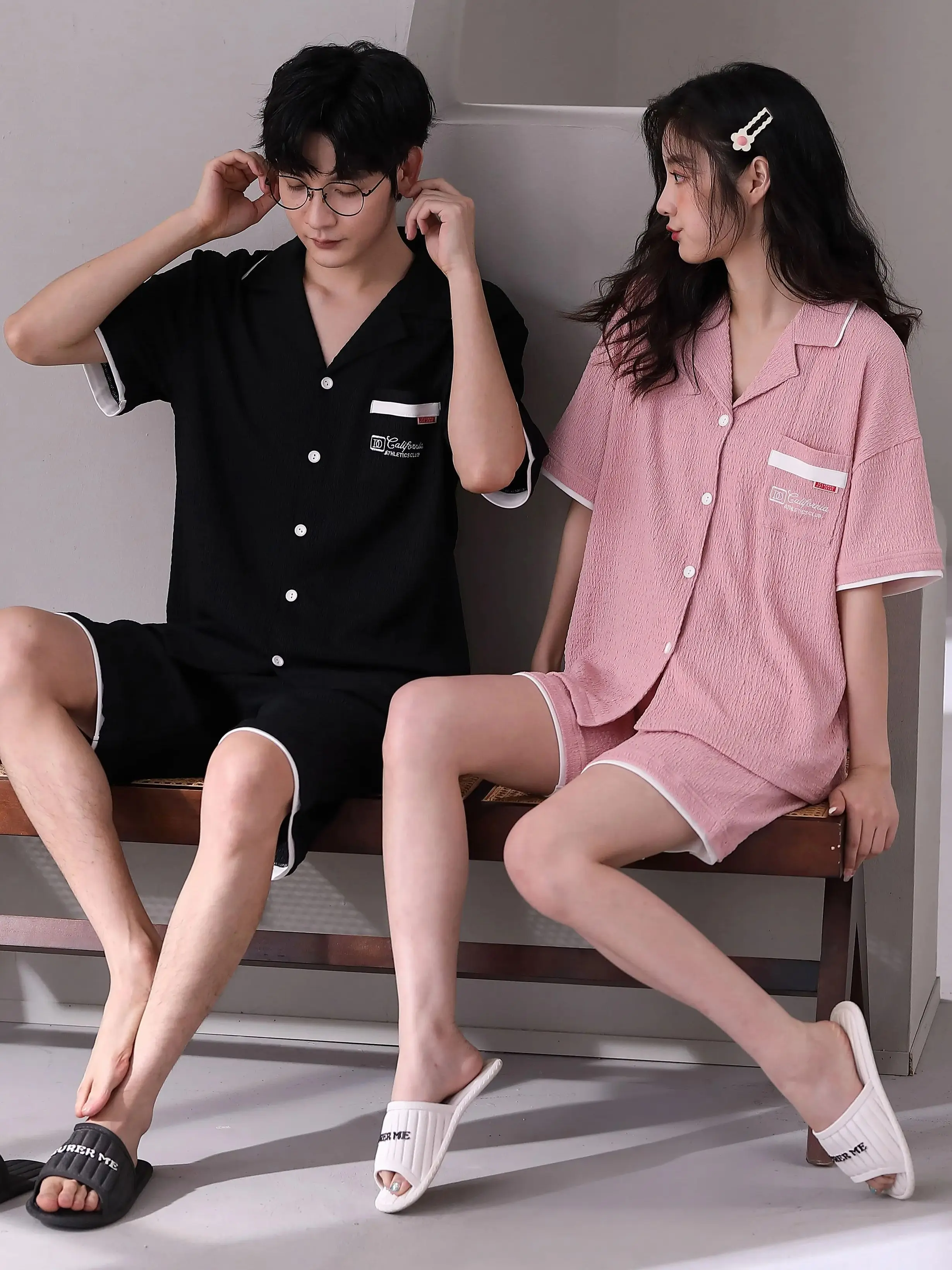 Short Sleeve Sleepwear Couple Pyjamas Fashion Cotton Gauze Summer Women\'S Printing Nightwear Pijamas For Couples Pajamas Set