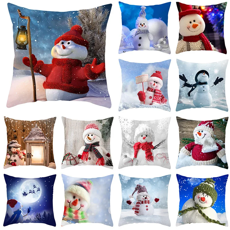 Christmas snowman pattern throw pillow cover with short plush print for living room sofa decoration cushion cover pillow covers
