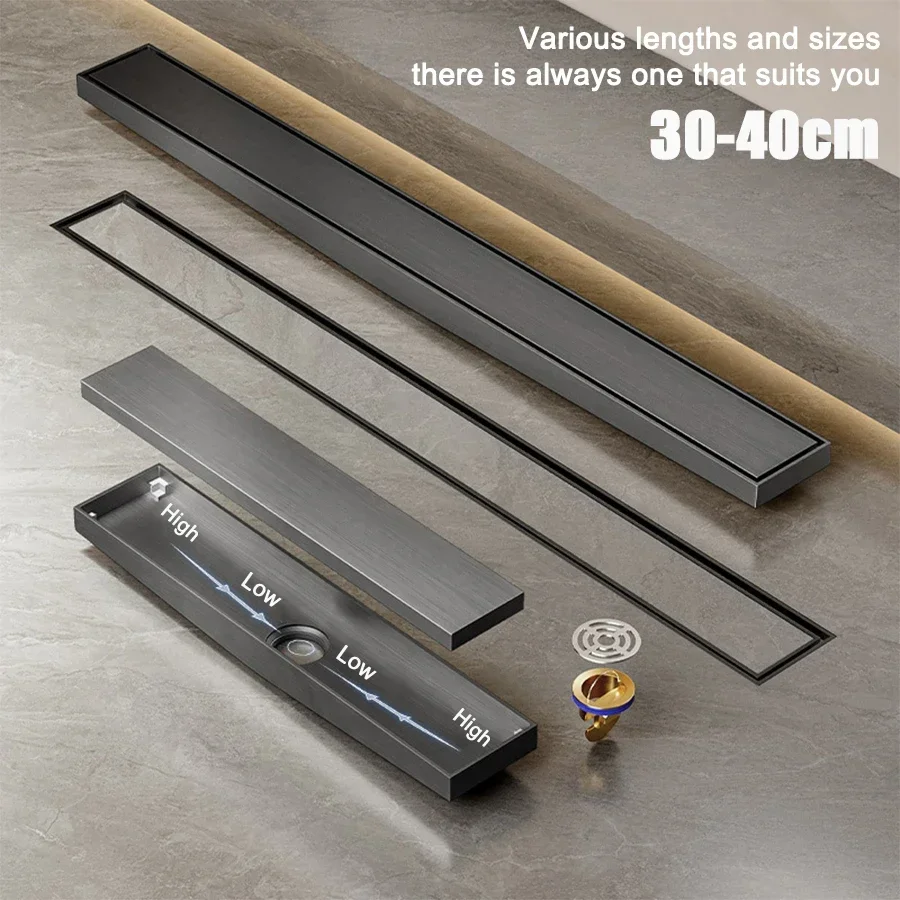 304 Stainless Steel Invisible Floor Drain With Slope 8cm Wide Anti-odor Shower Drain Thickened Floor Drain Shower Accessories
