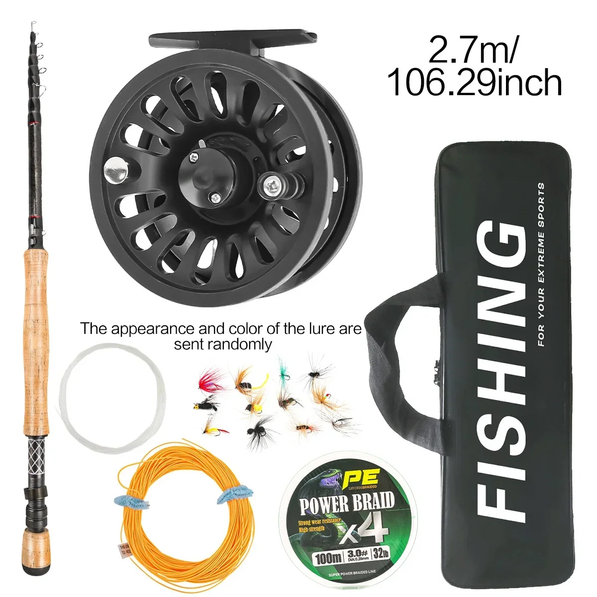 Carbon Fly Fishing Rod Set 2.4m Reel Fishing Line Bait Hooks Shrimp Saltwater Use Cross-border Factory Direct Sales Wholesale