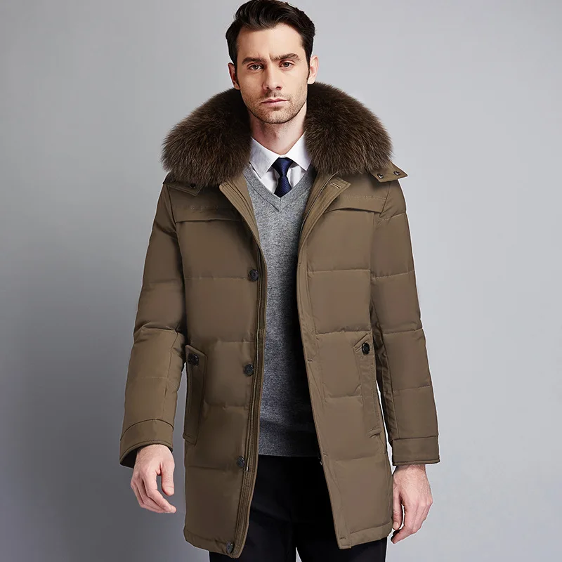 Parka en duvet de canard blanc pour homme avec col en fourrure optique, manteau chaud, pardessus d'hiver, haute qualité