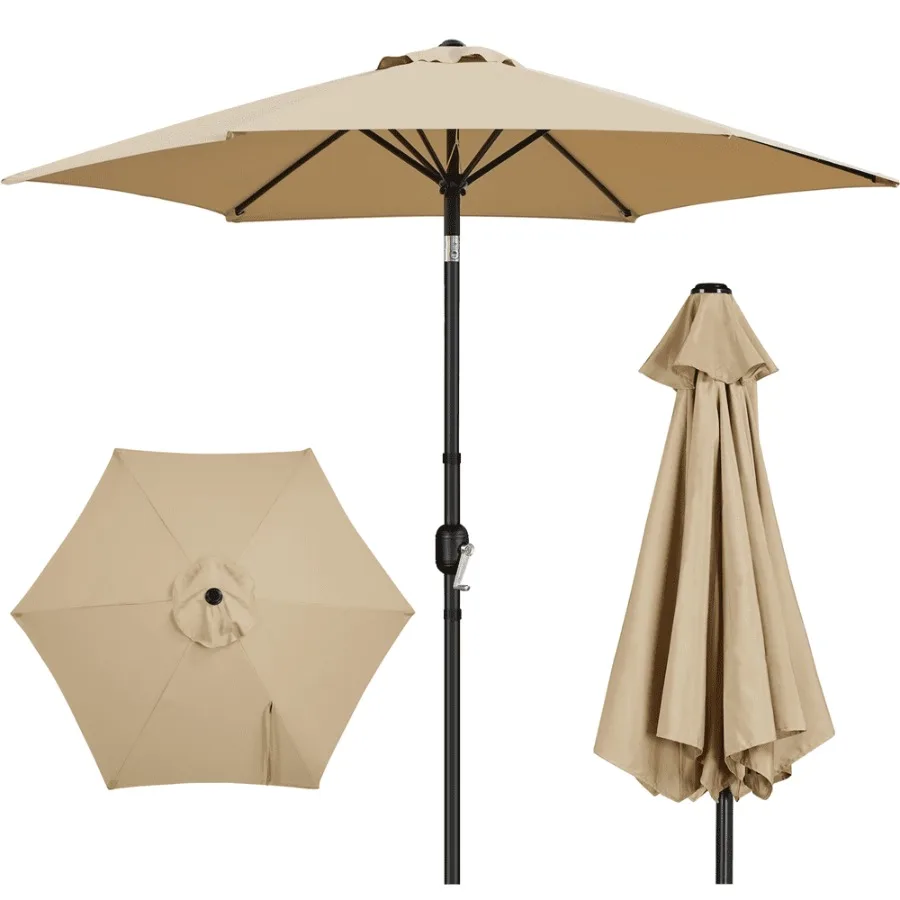 

9 ft Outdoor Patio Umbrella with Push Button Tilt and Crank, Tan