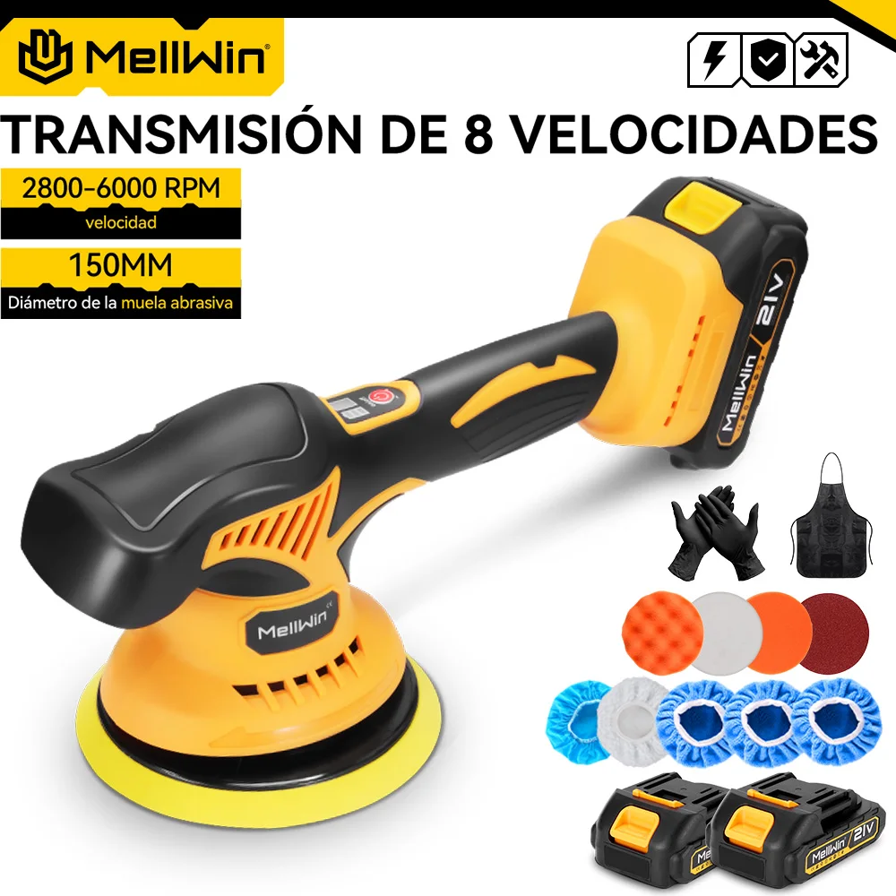 MELLWIN-pulidor eléctrico inalámbrico con pantalla Digital, 6000rpm, 8 engranajes, pulido de coche, máquina de lijado y encerado para Pin de batería Makita de 18V