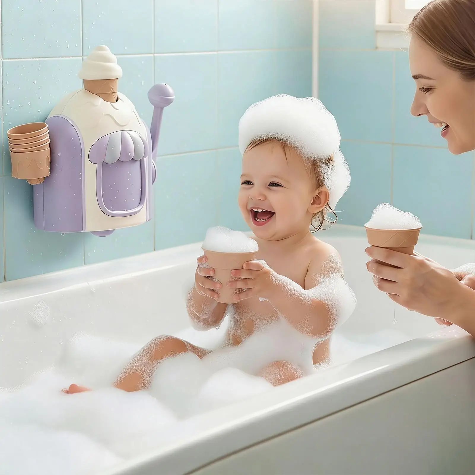 Zabawki do kąpieli dla dzieci, montowane na ścianie, interaktywne, tworzące pianę w kształcie lodów, zabawki do kąpieli dla dzieci w wieku 2-5 lat, dla chłopców i dziewczynek, na Boże Narodzenie.