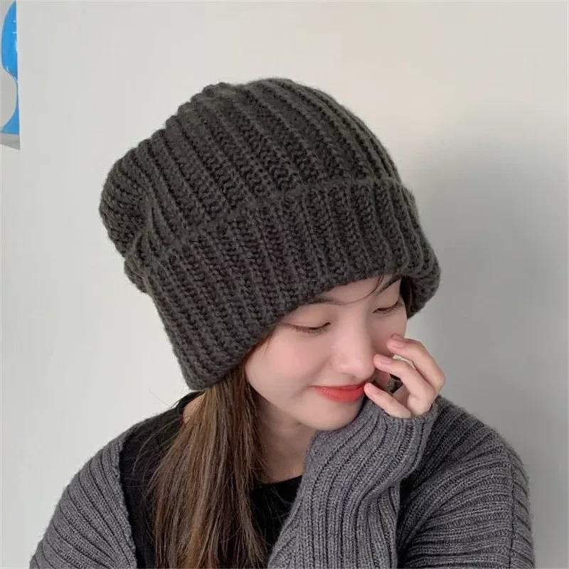 Big Head Circumference Wool Hat Unisex Winter Beanie Skullies Hat Women Knitted Bonnet Beanie Caps Men Warm Knit Pile Cap