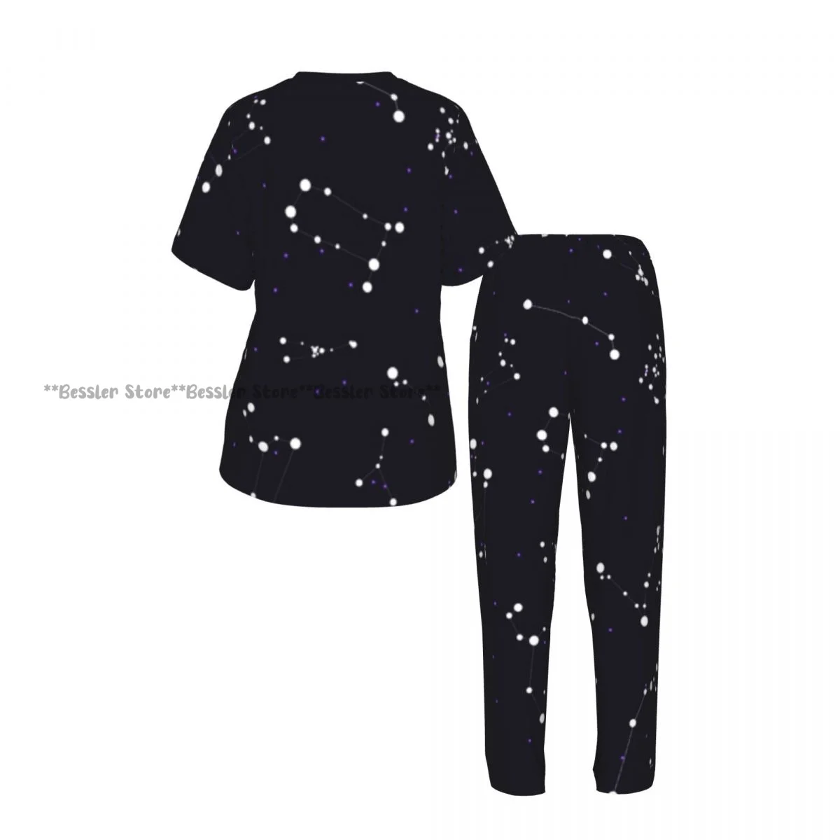 Women's Zodiac Stars On Cosmic Sky short sleeve trousers casual pajamas set view 3
