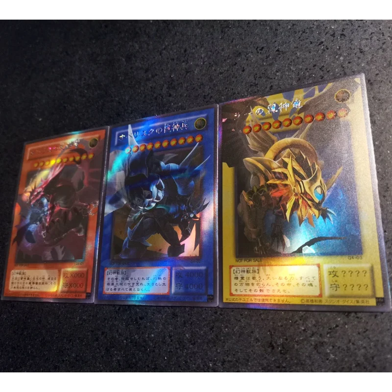 3Pcs/Set Yu Gi Oh Cards G4 Egyptian God Obelisk the Tormentor Anime Game Collection ACG DIY Color Flash Cards Off Screen Series