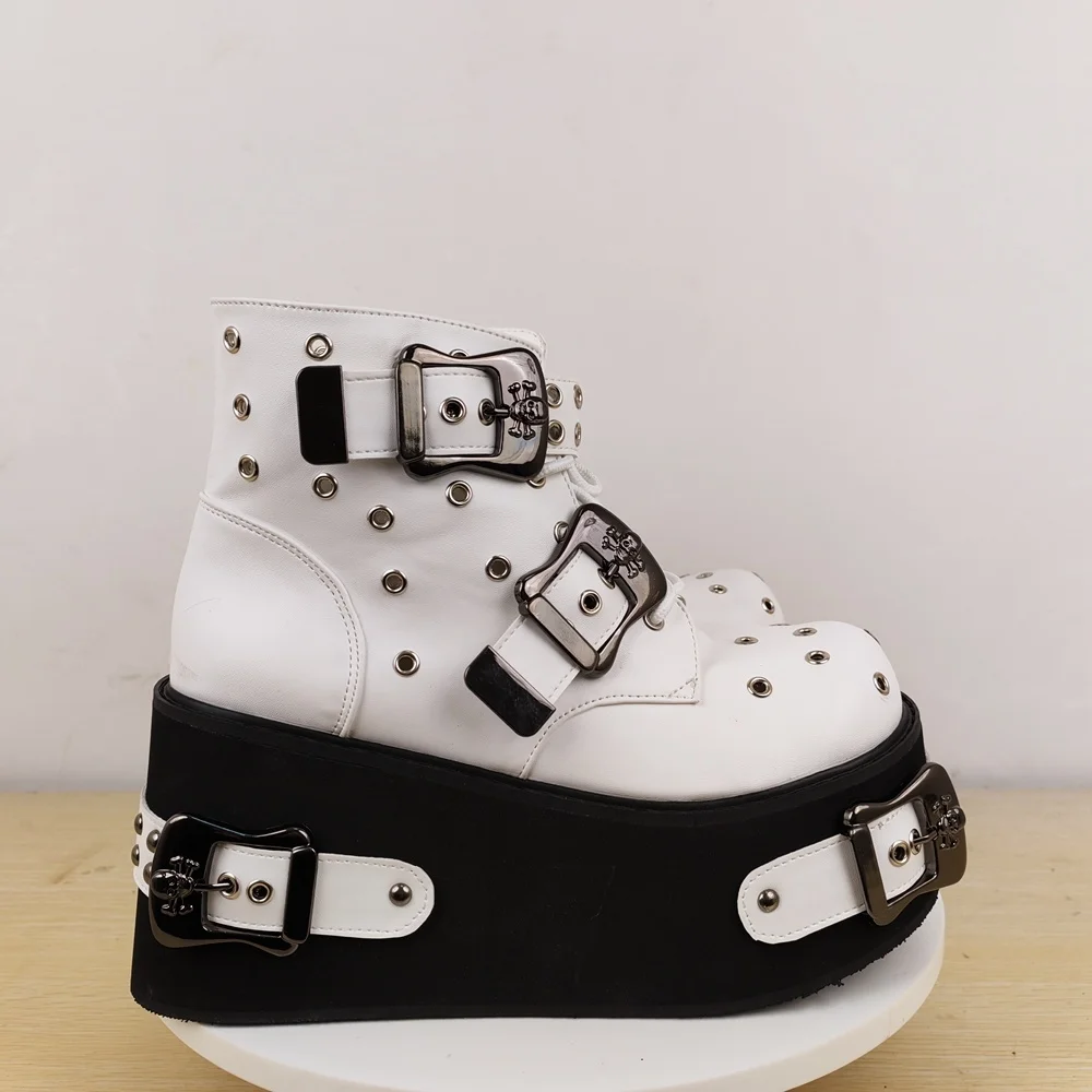 Brown Patent Multi Buckle Platform Knee High Boots Gothic Punk Women Rock Street Edgy Retro Chunky Statement Fashion Footwear