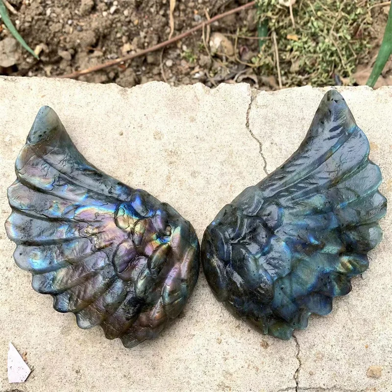 

Natural crystal labradorite carved angel wings for sale