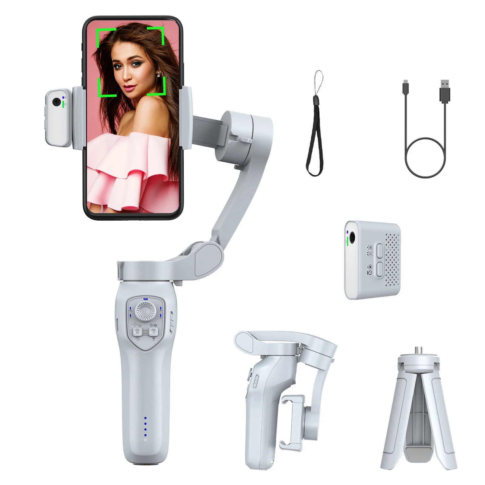 360 Auto Face Tracking AI Smart Selfie Stick Stand Handheld Phone Holder 3 Axis Gimbal for Mobile Phone Live Video Streaming