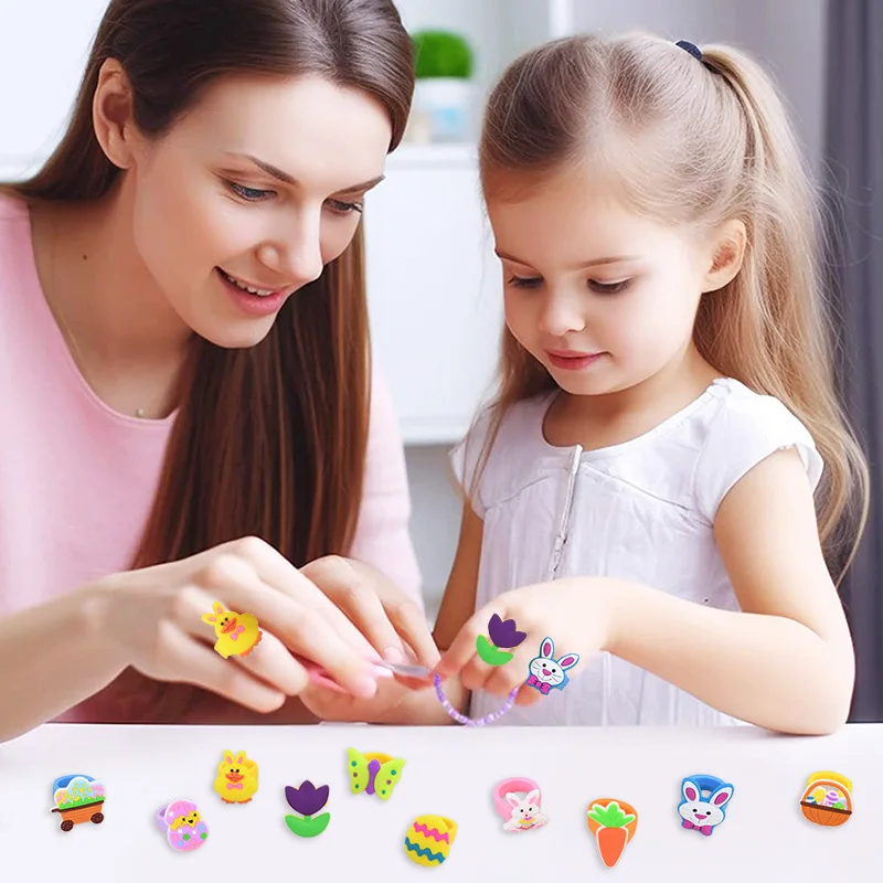 10Pcs Cartoon Rabbit Carrot Eggs Silicone Ring Kids Toy Gift Easter Birthday Party Favors Goodie Bag Pinata Fillers Baby Shower