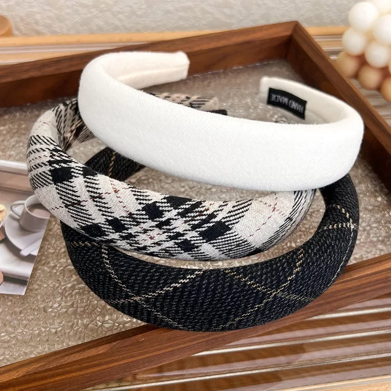 College Style Vintage Plaid Hair Hoop Hairbands for Girls Sponge Headbands Fashion Female Hair Accessories Headdress Headwear