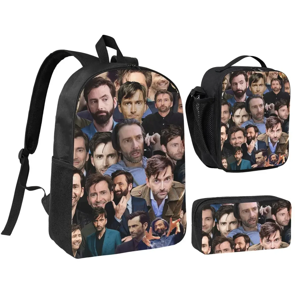 David Tennant Photo Collage Backpack Boys Girls BookBag School Bag Laptop Shoulder Bags 3ps Insulated Lunch Bag Pencil Case