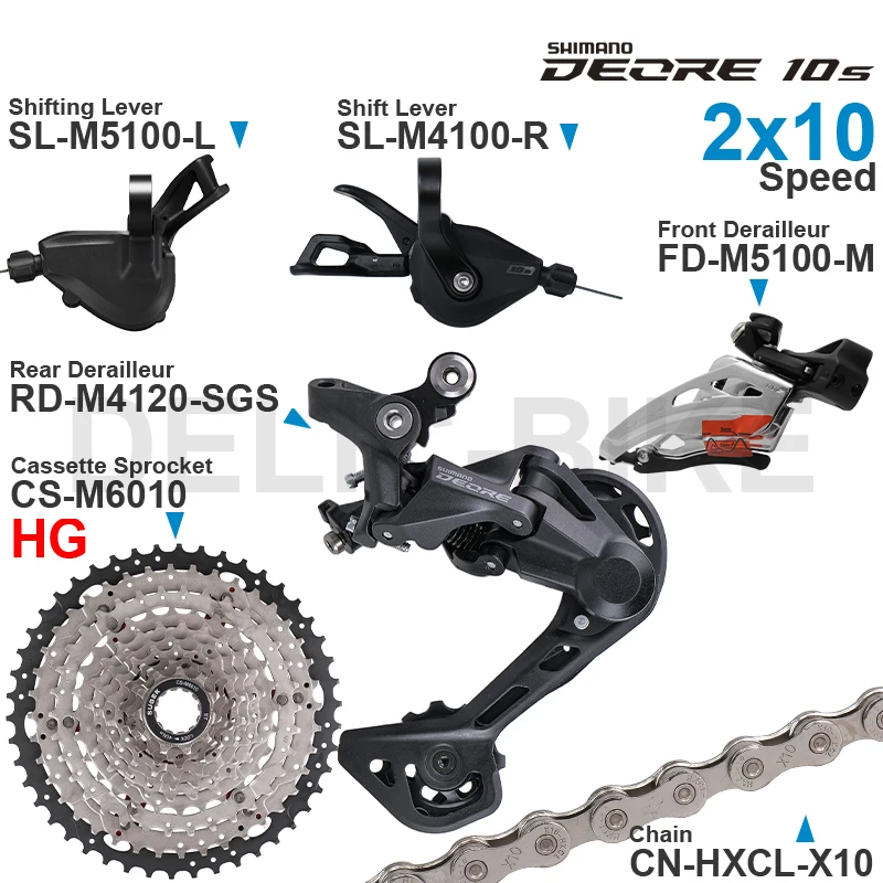 SHIMANO DEORE M4100 M5100 2x10 Speed Groupset Shifters Front/Rear Derailleur and SUGEK Cassette X10 Chain Original parts