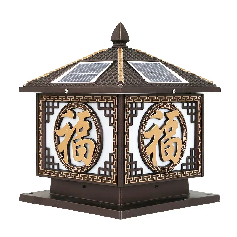Cross borderSolar column lamp outdoor villa fence wall lamp connected with electricity dual-purpose Chinese courtyard door colu