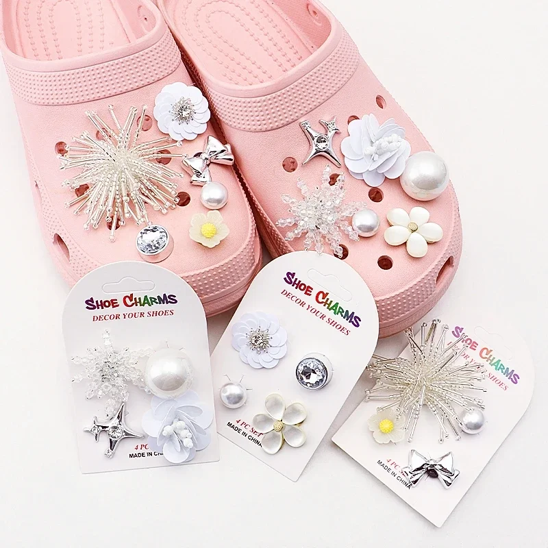1 Set DIY Shoe Charms for Clogs Flower Pearl Rhinestone Decorative Buttons Removable Ornaments for Crocs Style Sandals