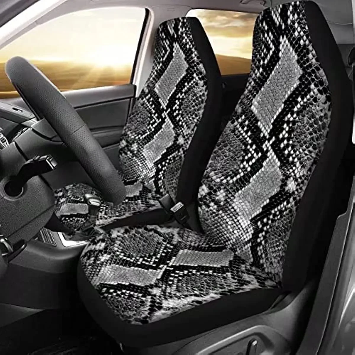 Allinterest Car Seat Cover Universal 2pc Front Car Seat Snake Skin Pattern Printing Covers Protectors for Most Car Truck SUV Van