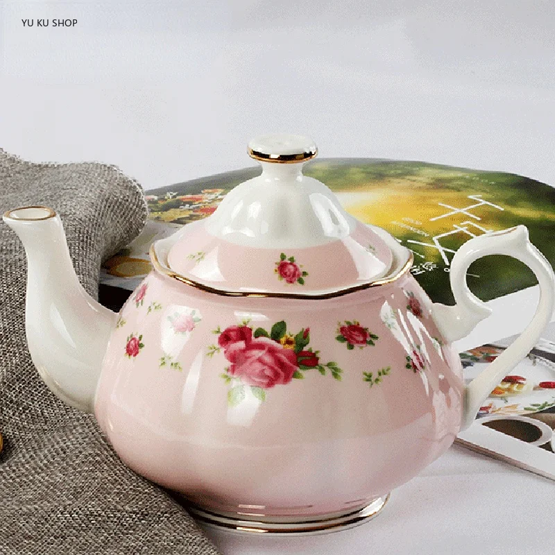 European Coffee Pot Bone China Teapot Traced Gold Flower Tea Pot Porcelain Tea Infuser Samovar Ceramic Kettle for Household Gift