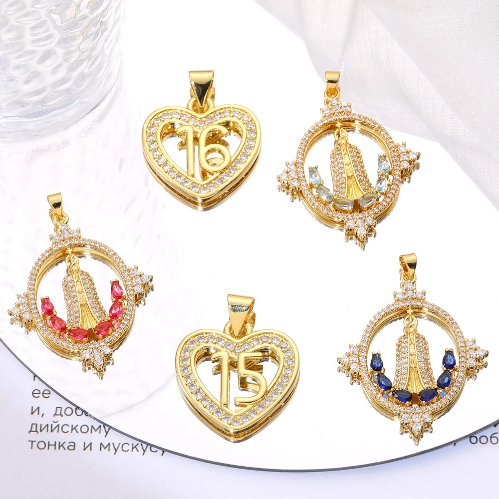 Juya 18K Real Gold Plated Religious Pendants Supplies Christian Cross Saint Mary Virgin Charms For DIY Catholic Jewelry Making