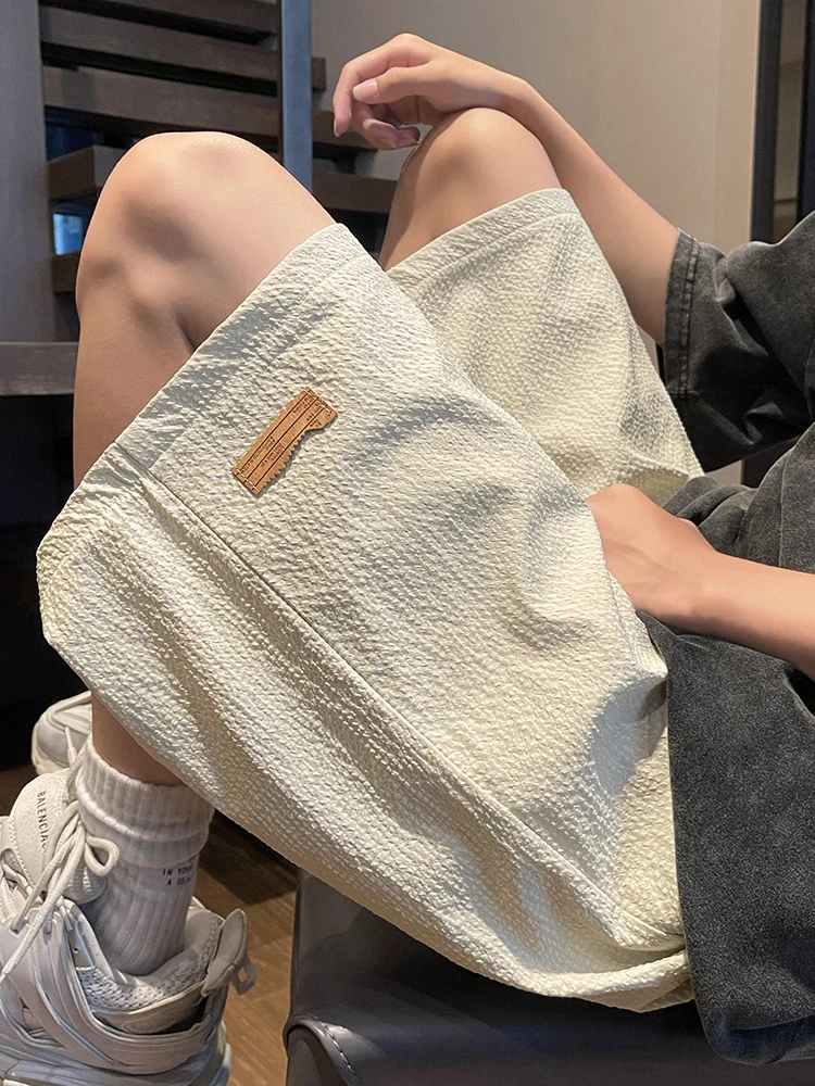 

Мужские баскетбольные рта из ледяного шелка, летние тонкие повседневные свободные брюки пять четвертей, американская модная брендовая уличная одежда, дышащая