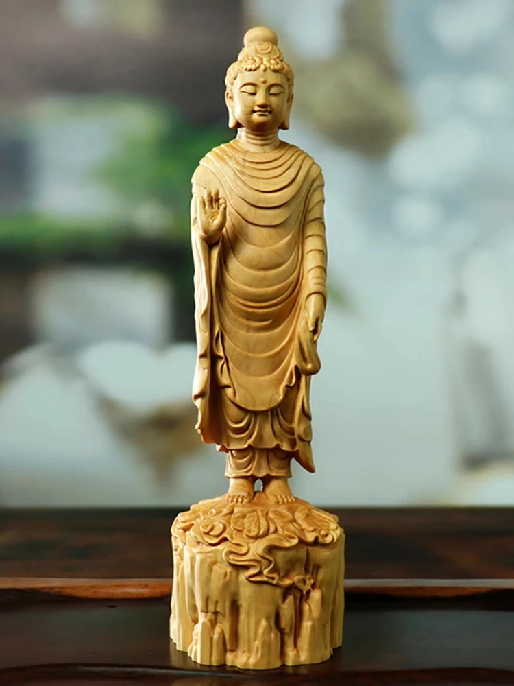 

Sakyamuni Boxwood Carving Ornaments Solid Wood Home Crafts Figures Buddha Statues and Gods Ornaments