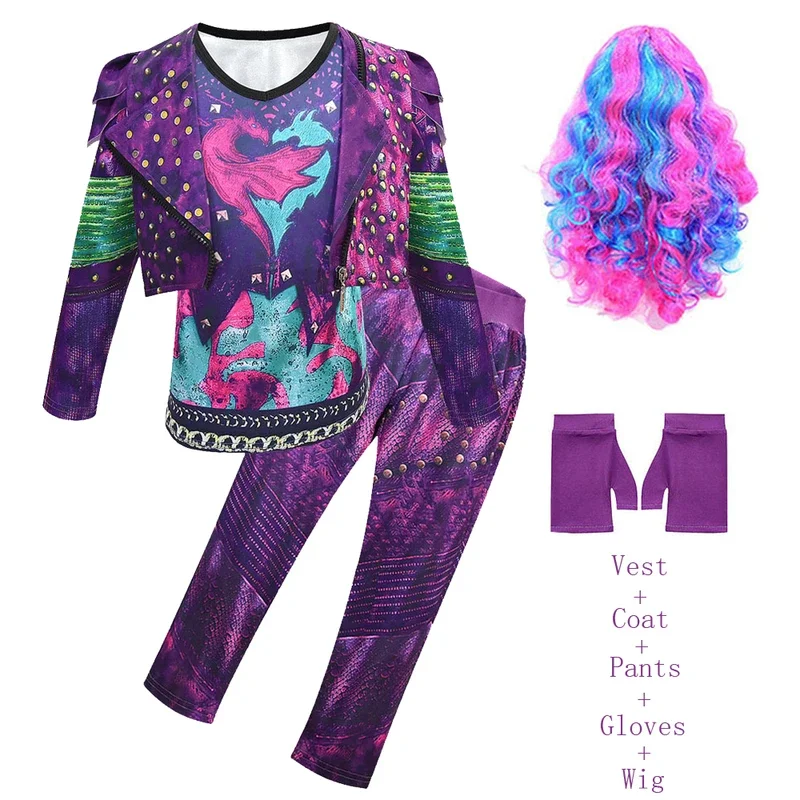 Bear House Descendants 3 Mal for Girls Evie Cosplay Costume Child Fantasia Halloween Clothes Wig Birth2025 PPT01..