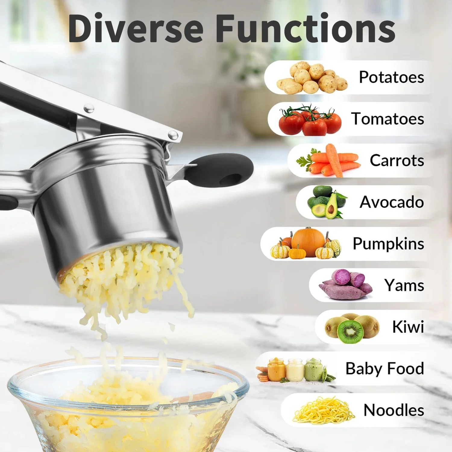 1PC stainless steel potato ricer with silicone handle and replaceable chassis potato mashers presses mashing mashed potatoes
