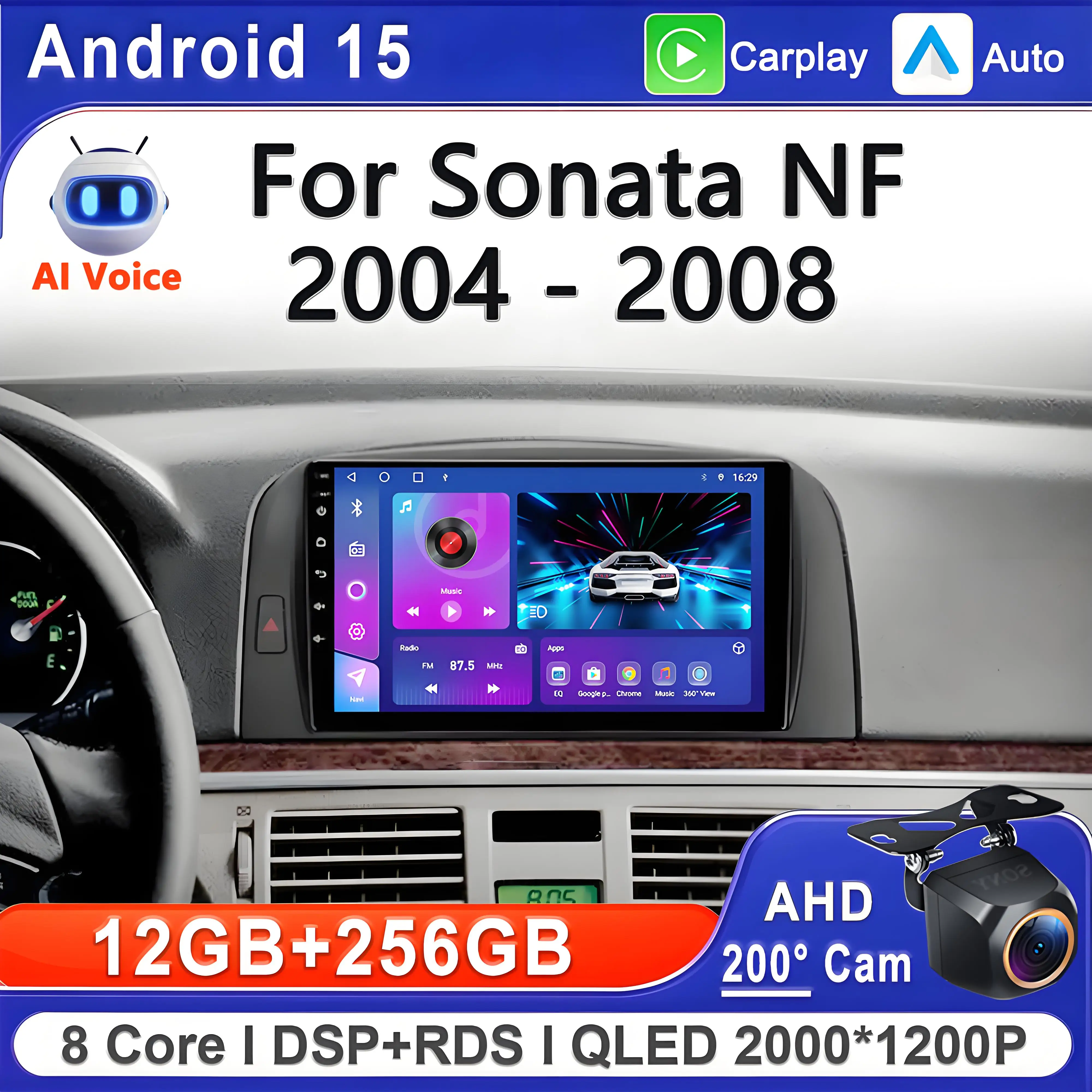 

Автомобильная стереосистема Android 15 для Hyundai Sonata NF 2004-2008, головное устройство, GPS-навигация, высокопроизводительный процессор, GPS, мультимедиа, видео DVD