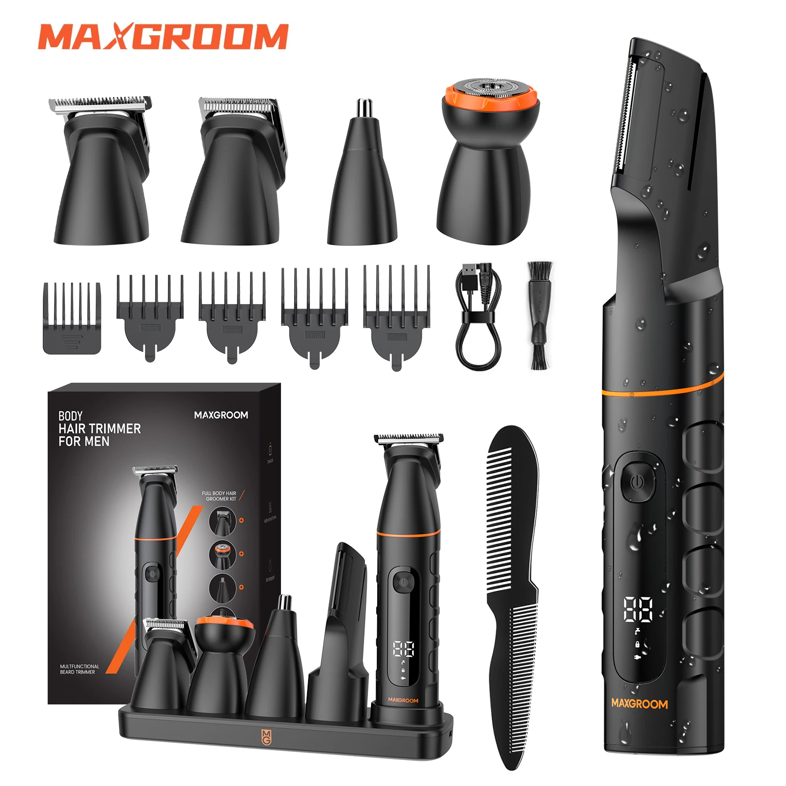 

MAXGROOM New 4 in 1 Body Hair Trimmer Kit for Men Pubic Hair Shaver Nose Beard Trimmer Electric IPX6 Waterproof Groin Shaver
