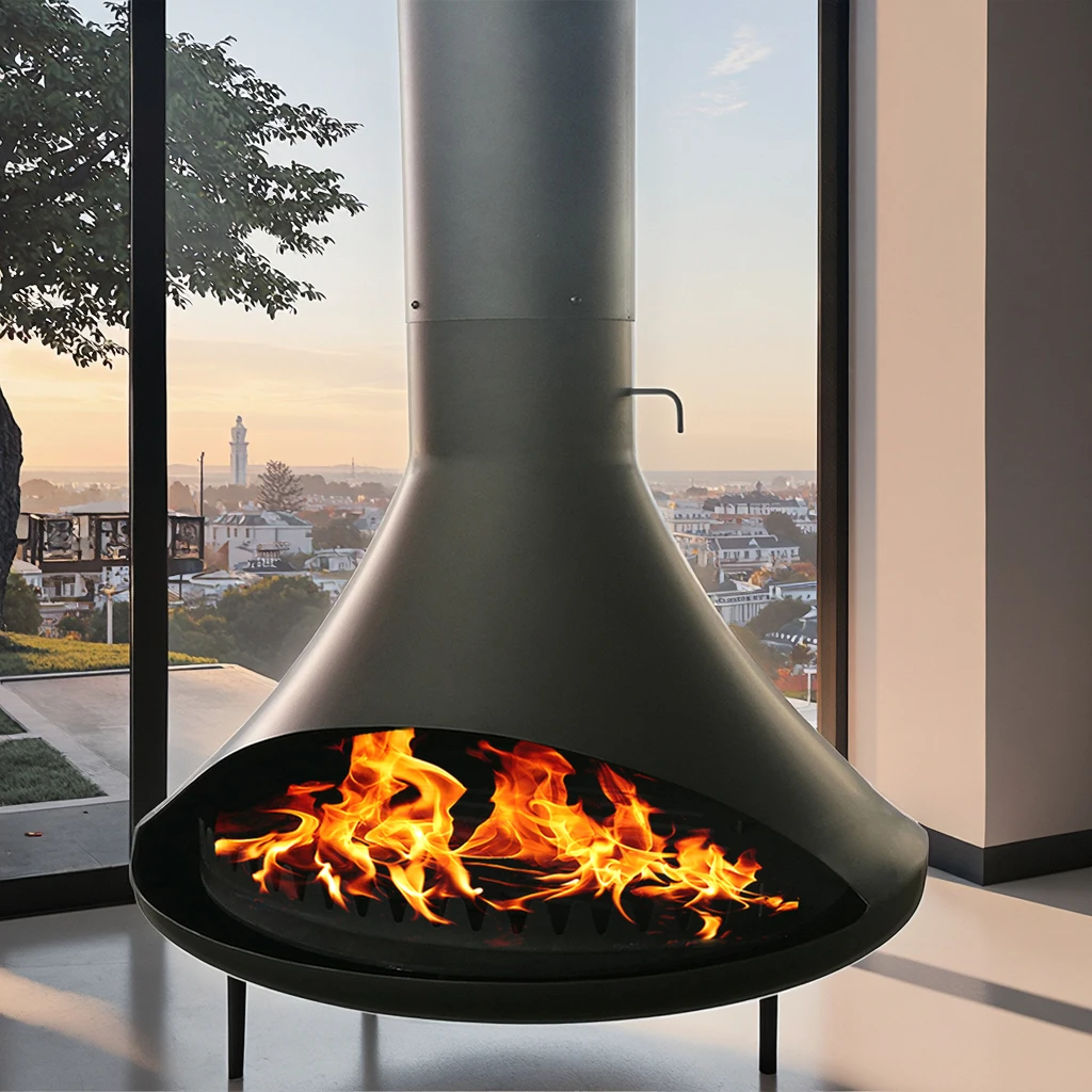 Warmfire Modern Design High Quality Italian Model Steel Suspended Fireplace 7.5kw Indoor Wood Burning Stove Black 3-Year