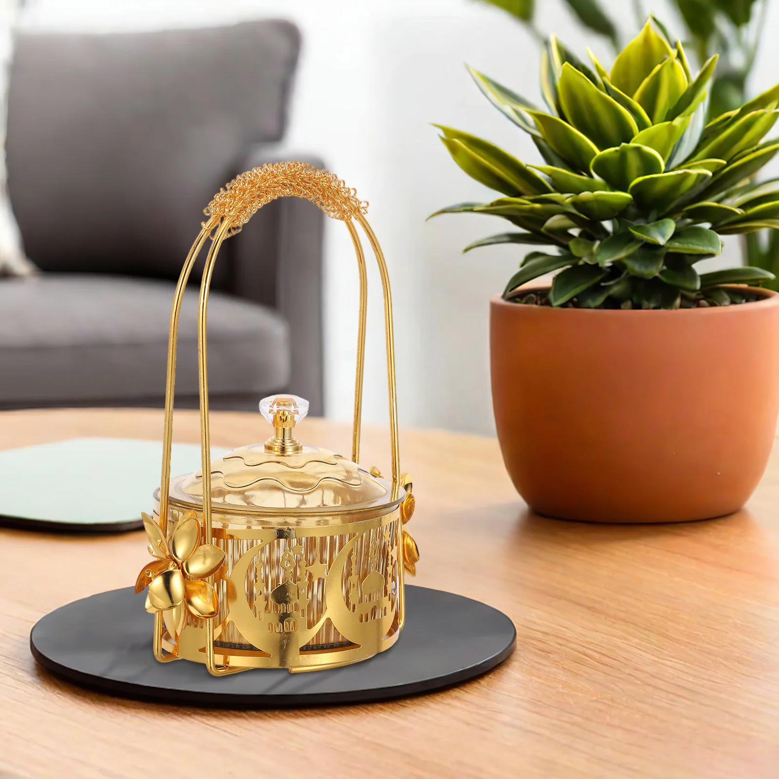 ラマダンサービングトレイ イードムバラク キャンディボウル 蓋付き 高級アラビア風スナックディッシュ イスラム教のテーブルデコレーション ラマダンのお菓子収納