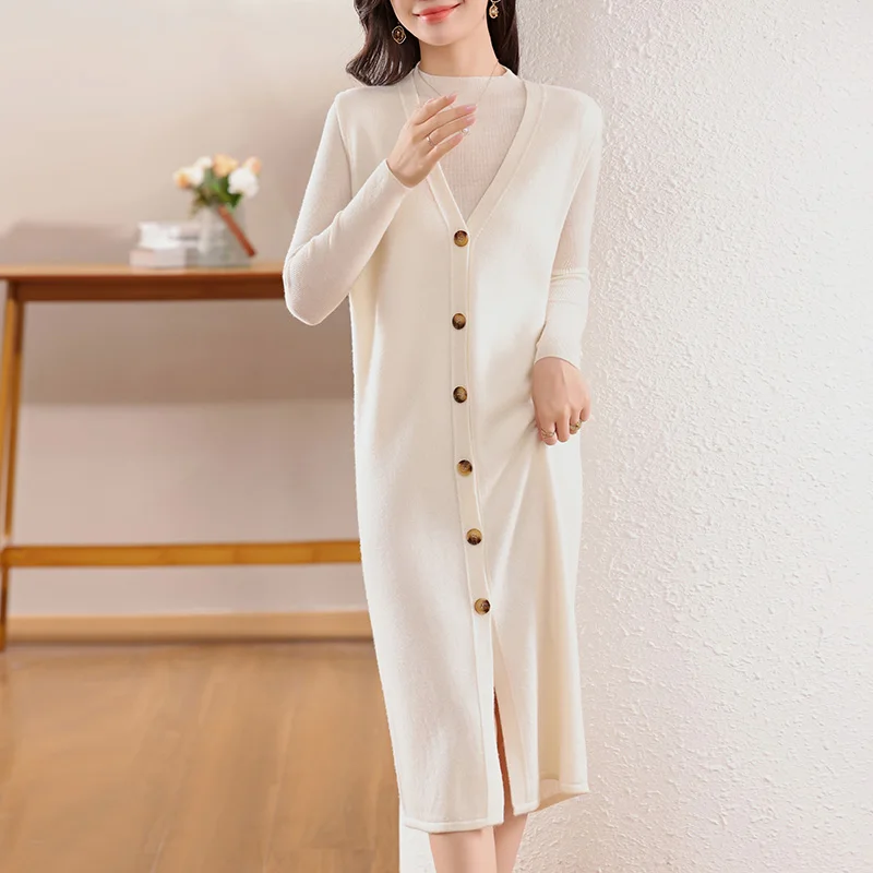 

100% wool women's knitted vest, long, cardigan, fashionable, popular, 2024 autumn and winter new style