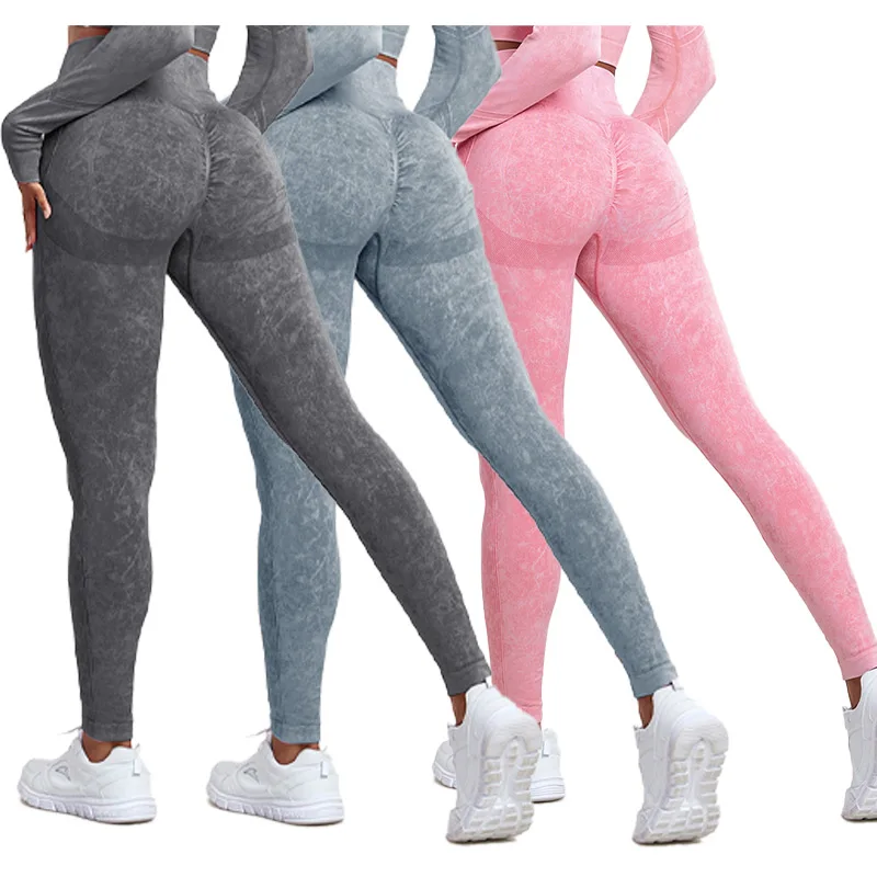 CHRLEISURE 3pcs Wash Yoga Leggings Seamless Fitness Gym Tights Women Ruched Yoga Pants