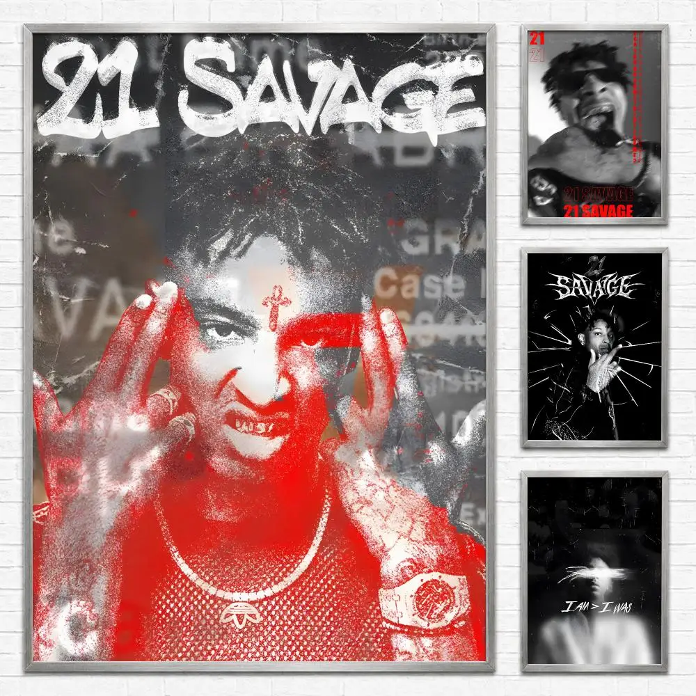 Rapper 21 Savage Poster Self‑Adhesive Waterproof PP Poster Coffee House Bar Wall Art Sticker Room Home Decor