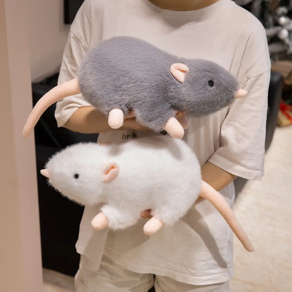 4サイズ展開 可愛いリアルなねずみぬいぐるみ ふわふわで柔らかい這うねずみ人形 ふわふわクッション 面白いゲーム小道具 デスクトップペット - 26