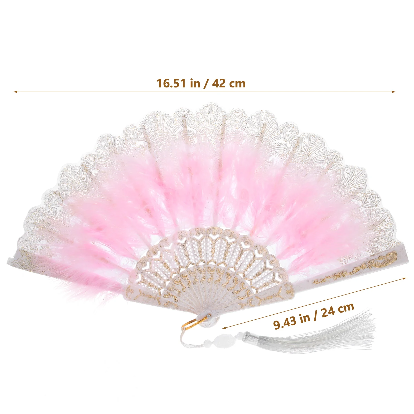 Fan Hand Fans Foldable Real Plume Wedding Bridal Decorative Pink Gold Embroidery Flower Design Costume Party Cosplay Tea