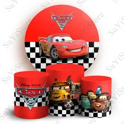 Disney Cars McQueen Round Backdrop Cover For Boys Birthday Party Baby Shower Circle Photo Background Booth Cylinder Covers