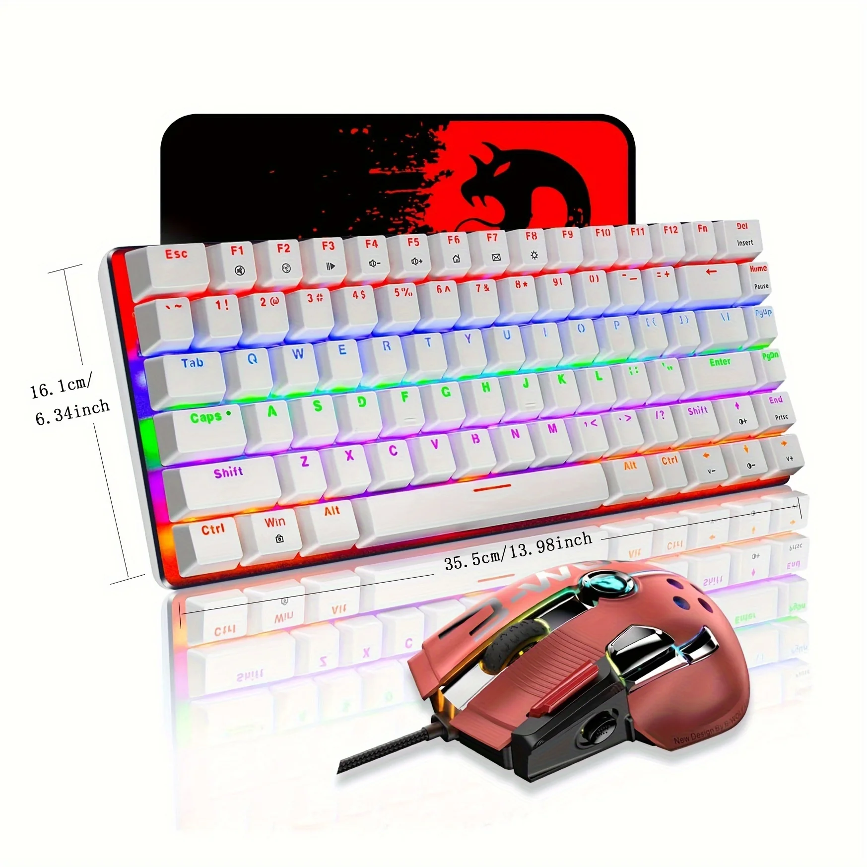 

Mechanical Keyboard and Mouse Combo Wired 82 Keys White Backlit Gaming Keyboard Blue Switch, 12000 DPI with 12 Button P