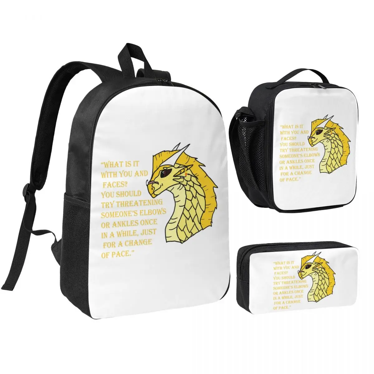 

Qibli Quote Backpack Student BookBag School Bag Shoulder Bags 3ps Insulated Lunch Bag Pencil Case