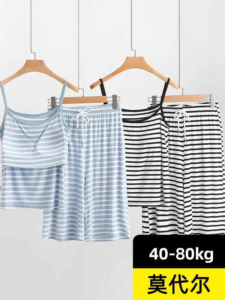 

Женская ночная рубашка в полоску из модала, летний тонкий топ без рукавов, домашняя одежда, удобные дышащие пижамы большого размера