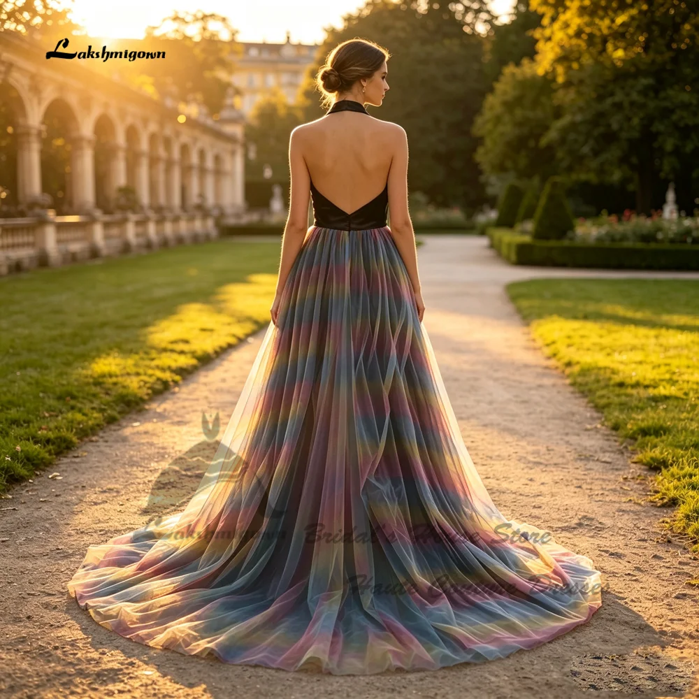 Lakshmigown Regenbogen Schwarze Hochzeitskleider Neckholder 2026 Vestidos Gothic Country Brautkleider Rückenfrei Maßanfertigung – Detail 3