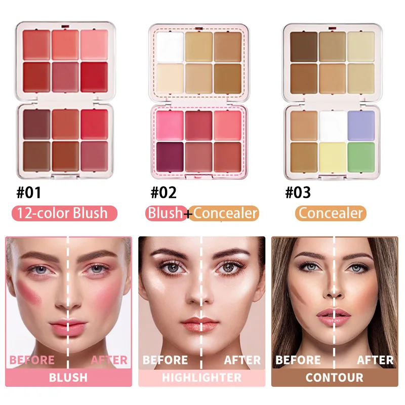 12 Color Blush Cream Palette Concealer Set Natural Long Wearing,Smudge Proof,Blendable Matte Finish,Face Makeup