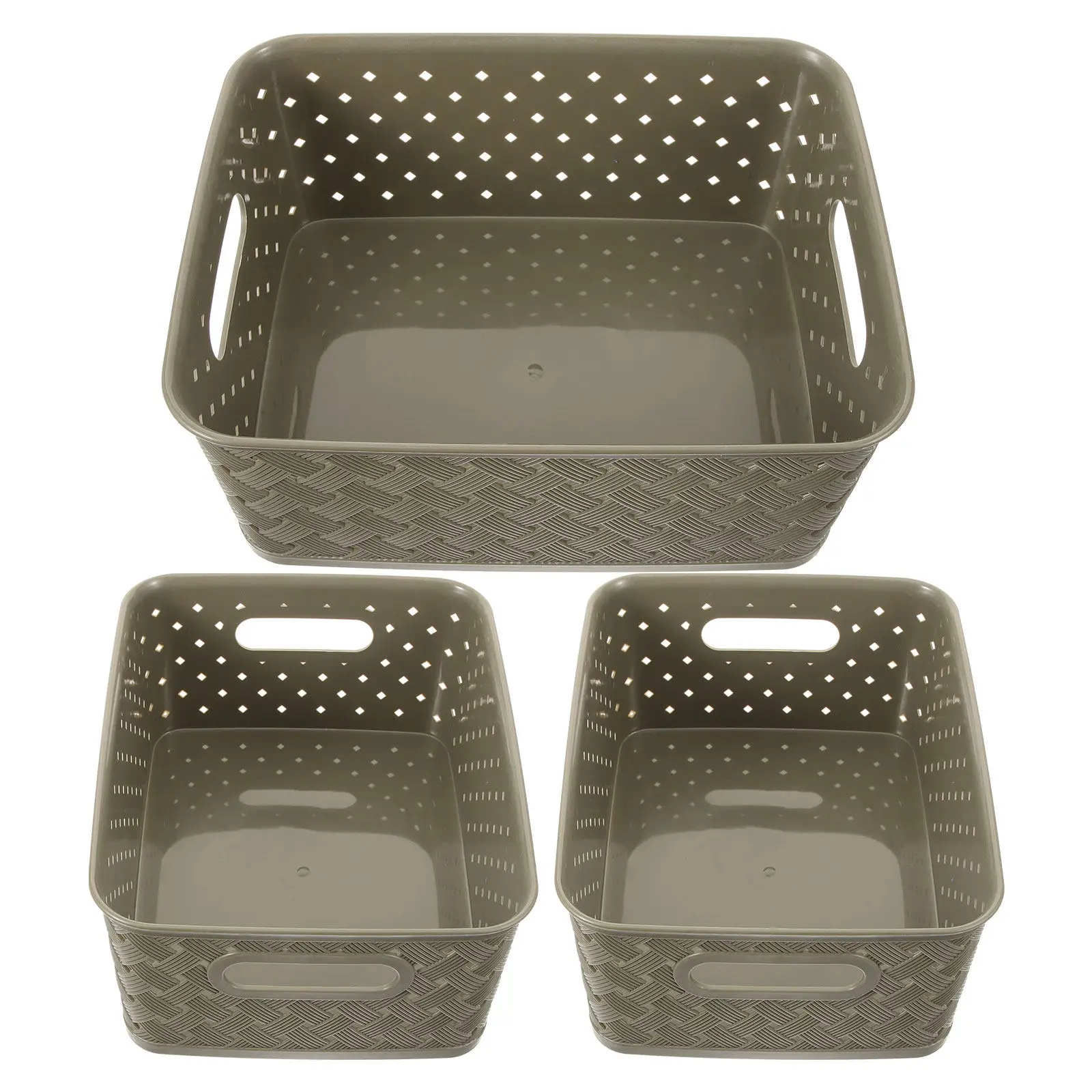 

3Pcs Woven Storage Basket with Handle Reusable Plastic Desktop Organizer for Sundries Cosmetics Snacks Stationery Home Office