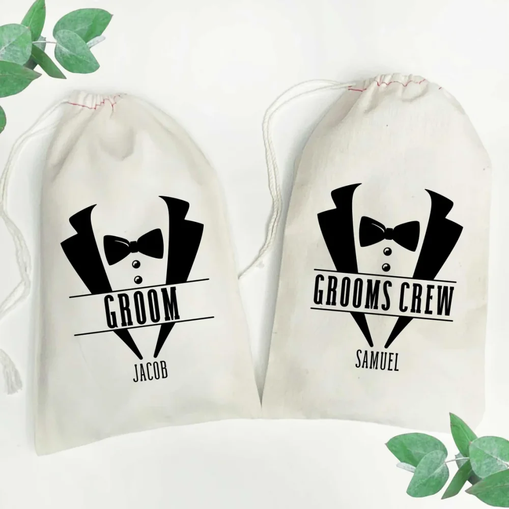 Tuxedo Groomsman Bags-Personalized Groomsmen Gift Bags-Custom Wedding Party Bags-Best Man Gift Bag-Father of the Groom Gift Bag