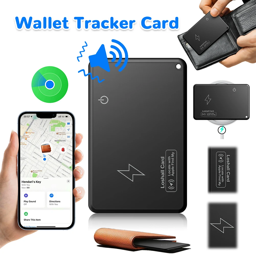 Wireless Charging Wallet Tracker Card Waterproof GPS Locator Compatible with Apple Find My App Thin Smart Tag iphone Device