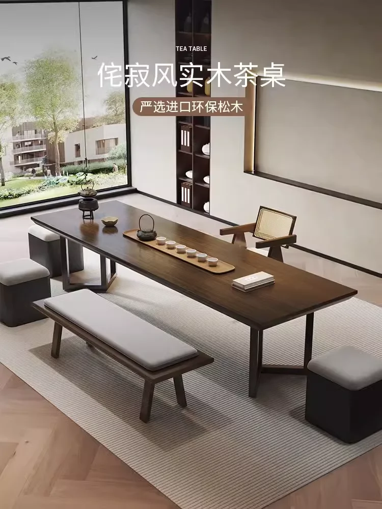 

Wabi-**** wind office tea table creative, simple wind solid wood tea table Wabi-**** wind log large board, tea table and chair c